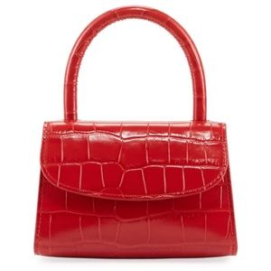 By Far Mini Red Croc Embossed Bag